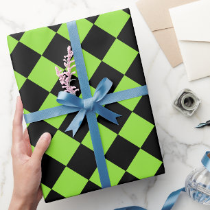 Halloween Black Green Schachbrett Geburtstagsbenut Geschenkpapier