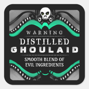 Halloween Black Green & White Drink oder Leckerei Quadratischer Aufkleber