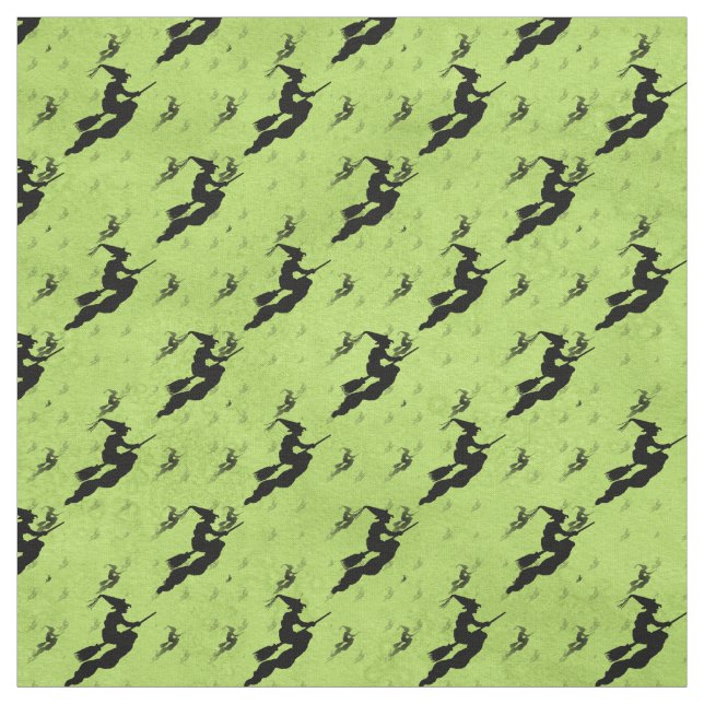 Halloween Black Hexe Silhouette Pattern Green Stoff (Muster)