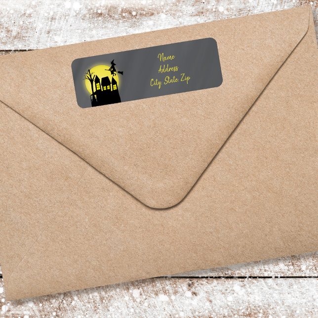 Halloween Black Hexe Spuk House (Halloween customized witchy return address label. )