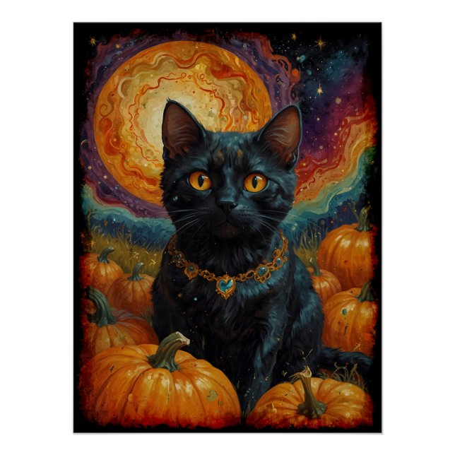Halloween Black Kitten und Pumpkin Poster (Vorderseite)