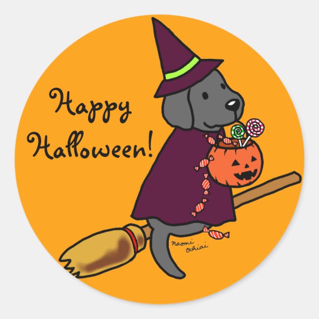 Halloween Black Labrador Cartoon 1 Runder Aufkleber (Vorderseite)