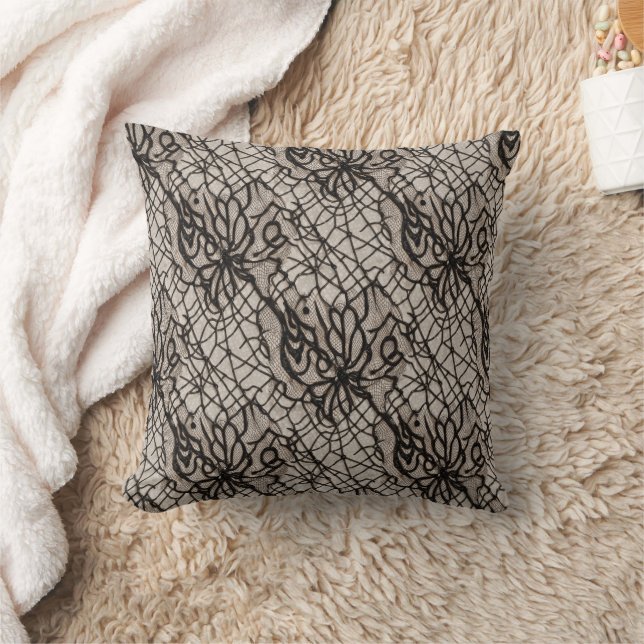 Halloween Black Lace Spider Web Nahtlos Kissen (Decke)