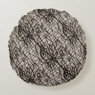 Halloween Black Lace Spider Web Nahtlos Rundes Kissen