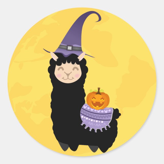 Halloween Black Llama Runder Aufkleber (Vorderseite)