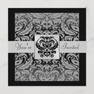 Halloween Black Mask Damask Graues Ribbon Einladun Einladung