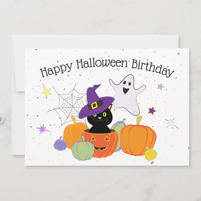 Halloween Black Niedlich Cat und Pumpkins Einladung (Vorderseite)