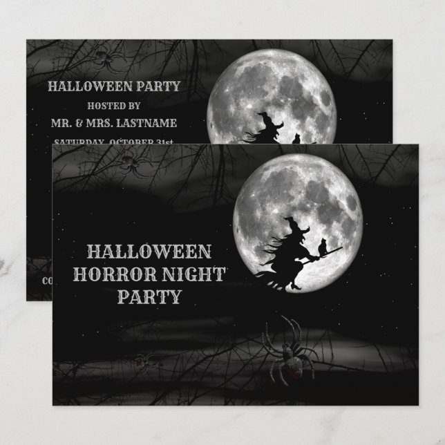 Halloween Black Night Flying Witz Vollmond Beängst Einladung (Vorne/Hinten)