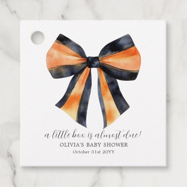 Halloween Black Orange Coquette Bow Babydusche Geschenkanhänger (Vorderseite)