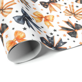 Halloween Black Orange Coquette Bow Geschenkpapier