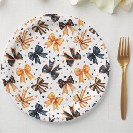 Halloween Black Orange Coquette Bow Pappteller