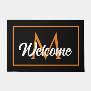 Halloween Black Orange Family Monogram Willkommen Fußmatte