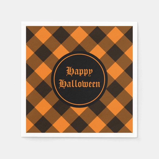 Halloween Black Orange Gingham Karo Pattern Serviette (Vorderseite)
