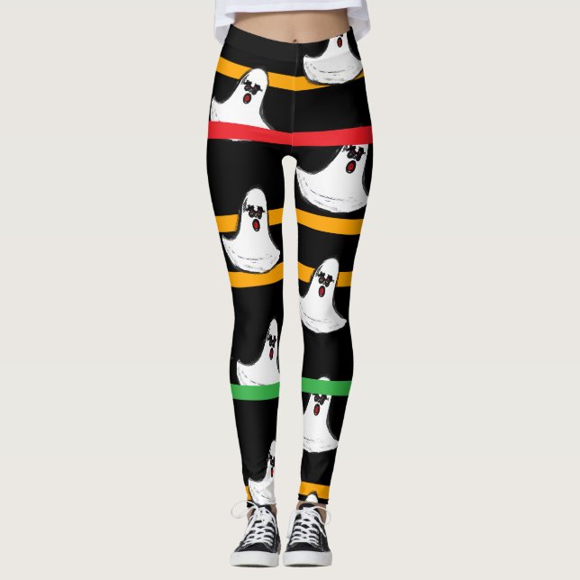 Halloween Black Orange Red Green Ghosts Leggings (Vorderseite)