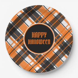 Halloween Black Orange und White Kariert Pappteller