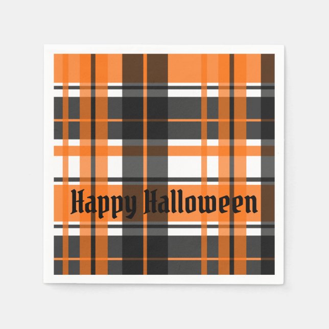 Halloween Black Orange und White Kariert Serviette (Vorderseite)