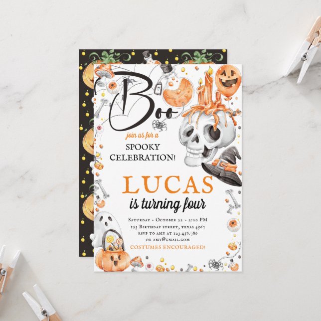 Halloween Black Orange Watercolor Einladung (Vorderseite/Rückseite Beispiel)
