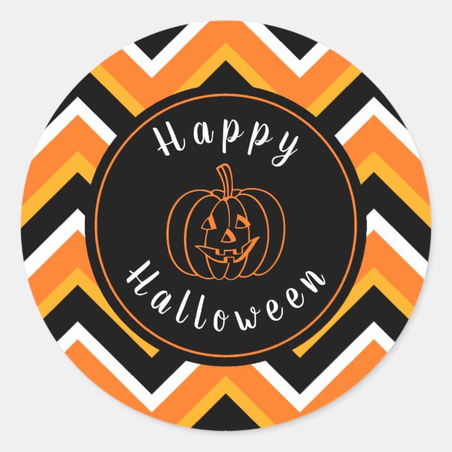Halloween Black Orange White Zigzags Runder Aufkleber (Vorderseite)