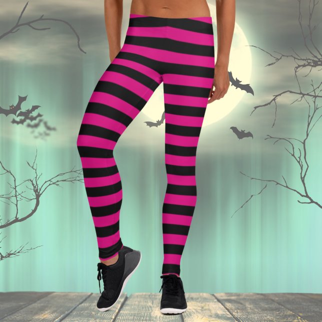 Halloween Black & Pink Costume Leggings (Black and Pink Striped Leggings, Halloween Costume)