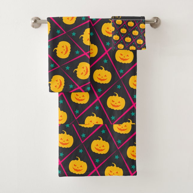 Halloween Black Pink Minimal Muster Badhandtuch Set (Insitu)