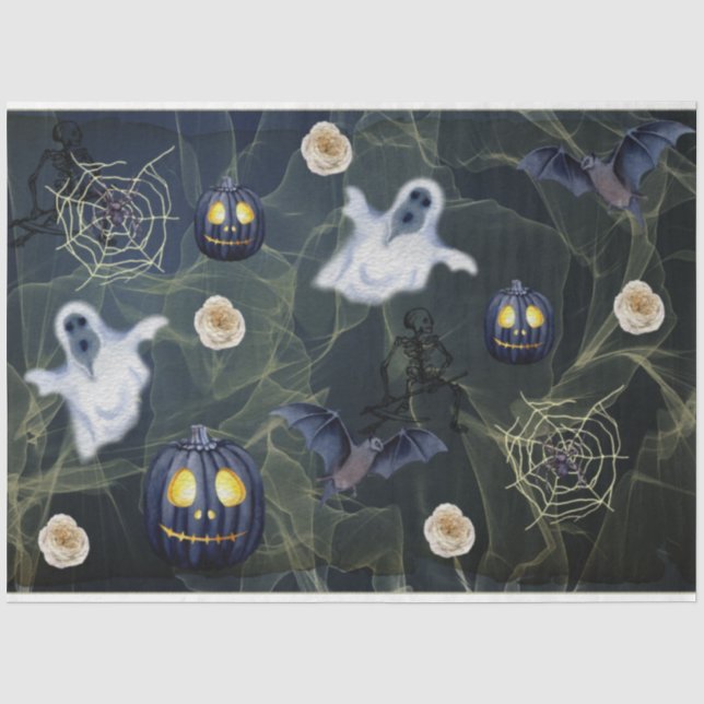 Halloween Black Pumpkin, Geister und Spider Web Seidenpapier (Vorderseite)