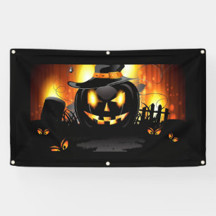 Halloween Black Pumpkin mit Hexenhut Banner