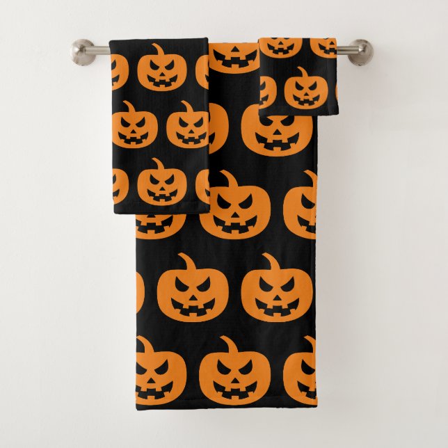 Halloween Black Pumpkins Muster Spooky Beängstigen Badhandtuch Set (Insitu)