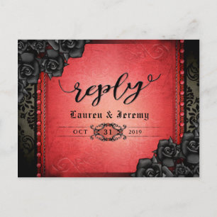 Halloween Black & Red Gothic Reply PostCard Einladungspostkarte