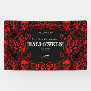 Halloween Black Red Gothic Skull Damask  Banner