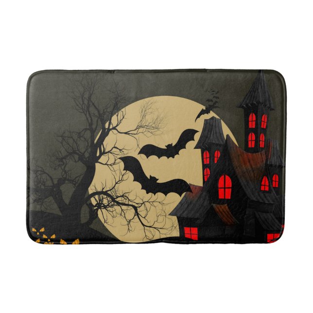 Halloween Black Red Spuk House Bat Full Moon Badematte (Vorderseite)