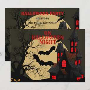 Halloween Black Red Spuk House Bat Full Moon Einladung