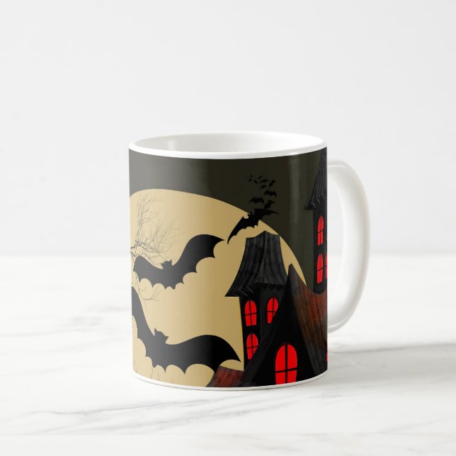 Halloween Black Red Spuk House Bat Full Moon Kaffeetasse (VorderseiteRechts)