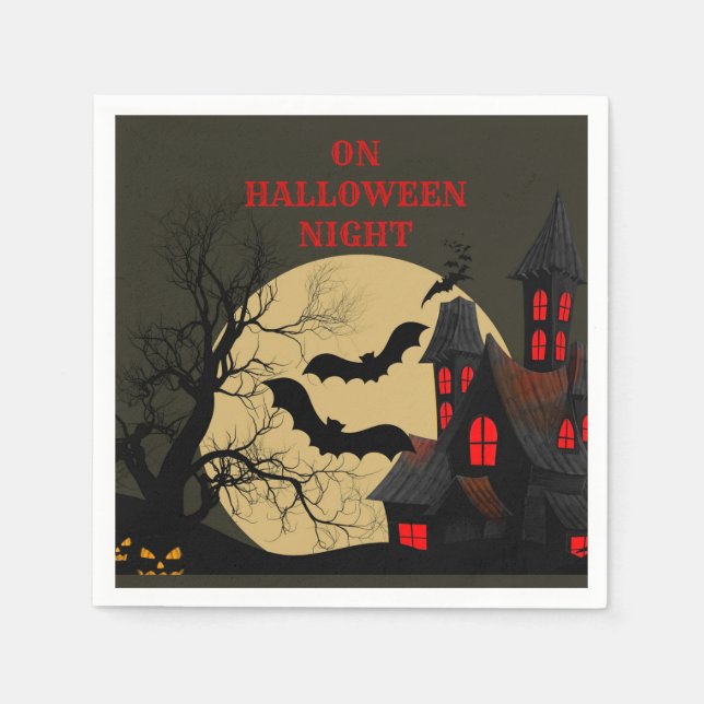 Halloween Black Red Spuk House Bat Full Moon Serviette (Vorderseite)