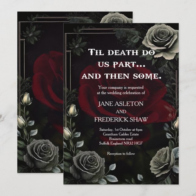 Halloween Black Rose Gothic Wedding Einladung (Vorne/Hinten)