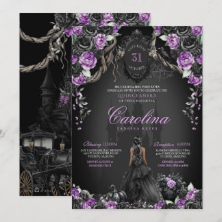 Halloween Black Rose Lila Princess Quinceanera Einladung