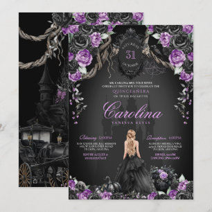 Halloween Black Rose Lila Princess Quinceanera Einladung