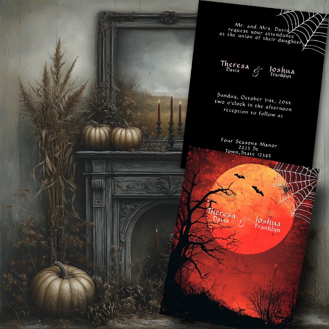 Halloween Black Spider Bats Vollmond Einladung (Von Creator hochgeladen)