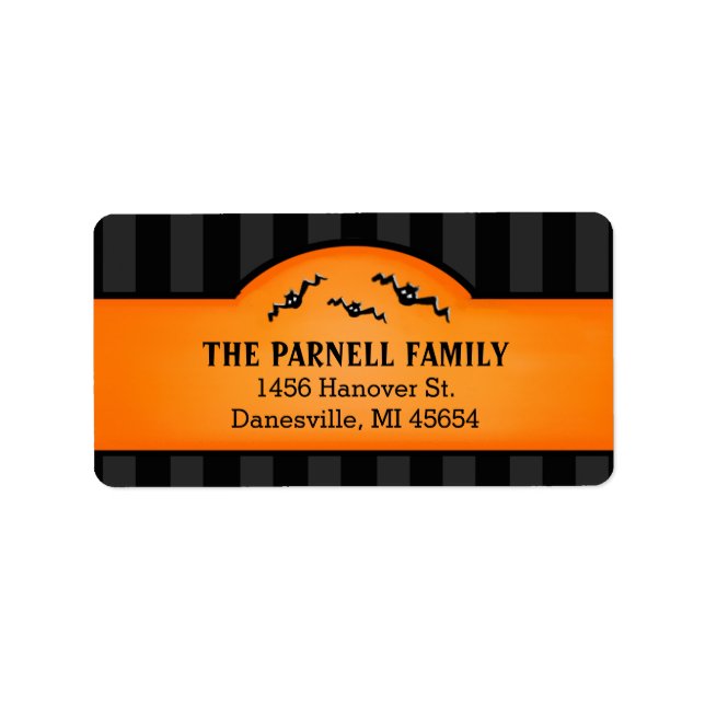 Halloween Black Stripes & Orange Labels mit Fleder Adressaufkleber (Vorne)