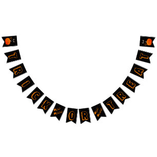 Halloween Black Trick or Treat Scary Typography Wimpelkette