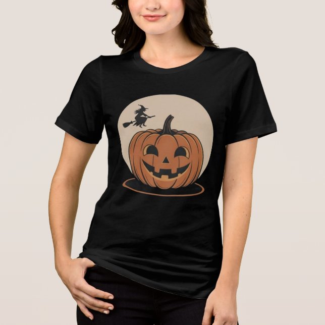Halloween Black TShirt Jack-o'-lantern Flying Witc (Recto)