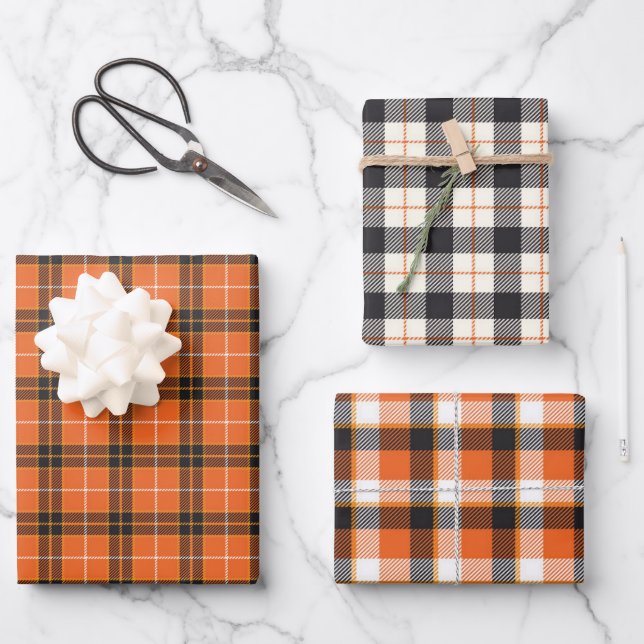 Halloween Black und Orange Tartan Kariert Gingham Geschenkpapier Set (Vorderseite)