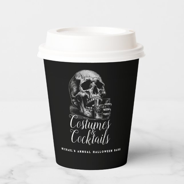 Halloween Black Vintage Skull Cocktails Party  Pappbecher (Vorderseite)