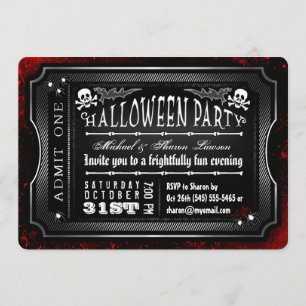 Halloween Black & White Bloody Ticket Einladung