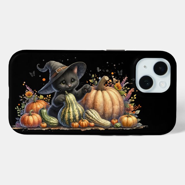 Halloween Black Witch's Kitten W/ Pumpkins Gourds Case-Mate iPhone Hülle (Rückseite (Horizontal))