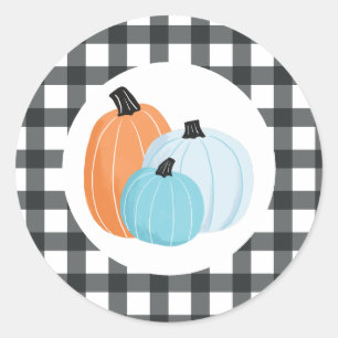 Halloween blaue Kürbisse schwarzes Karo Runder Aufkleber