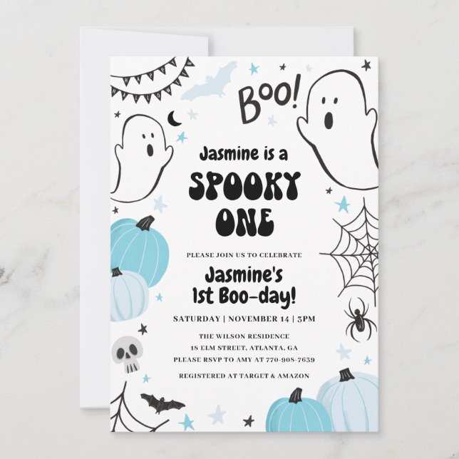 Halloween bleu 1er anniversaire Invitation (Devant)