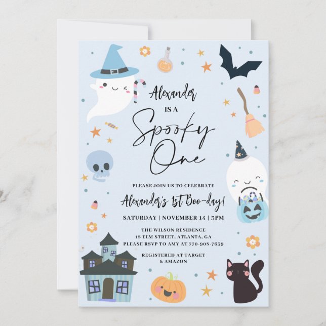 Halloween bleu 1er anniversaire Invitation (Devant)