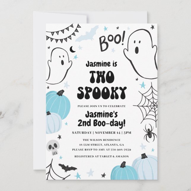 Halloween bleu 2e anniversaire Invitation (Devant)