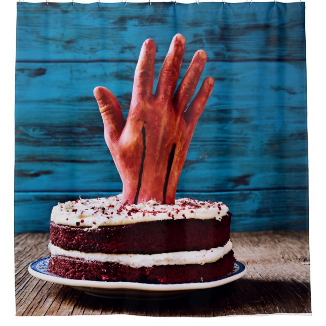 Halloween Bloody Hand in Cake Duschvorhang (Vorderseite)