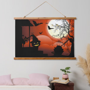 Halloween Bloody Moonlight Nightmare Wandteppich Mit Holzrahmen